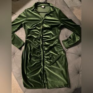 Long Sleeve Velvet Button-Up Dress